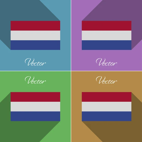 Drapeaux Pays-Bas. Ensemble de couleurs design plat et de longues ombres. Vecteur — Image vectorielle