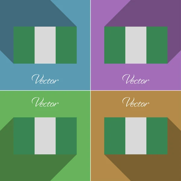 Drapeaux Nigeria. Ensemble de couleurs design plat et de longues ombres. Vecteur — Image vectorielle