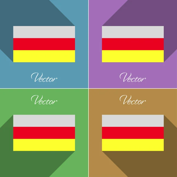 Banderas de Osetia del Norte. Conjunto de colores de diseño plano y largas sombras. Vector — Vector de stock