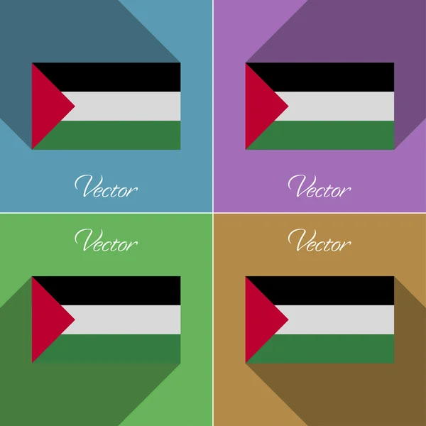 Bandeiras Palestina. Conjunto de cores design plano e sombras longas. Vetor — Vetor de Stock