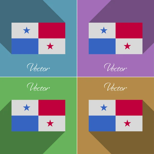 Banderas Panamá. Conjunto de colores de diseño plano y largas sombras. Vector — Vector de stock