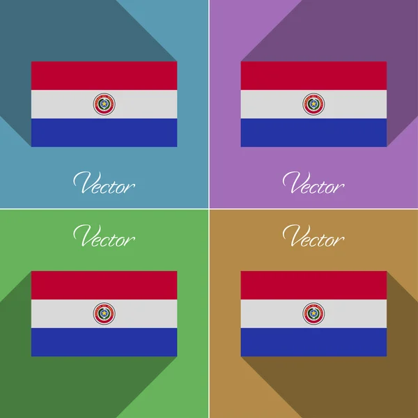 Banderas Paraguay. Conjunto de colores de diseño plano y largas sombras. Vector — Vector de stock