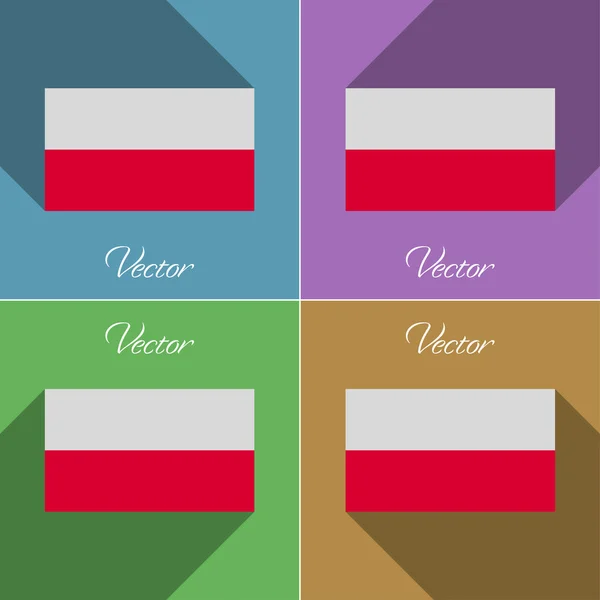 Flaggen polan. eine Reihe von Farben flaches Design und lange Schatten. Vektor — Stockvektor