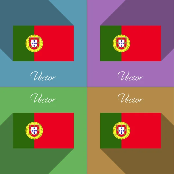 Drapeaux Portugal. Ensemble de couleurs design plat et de longues ombres. Vecteur — Image vectorielle