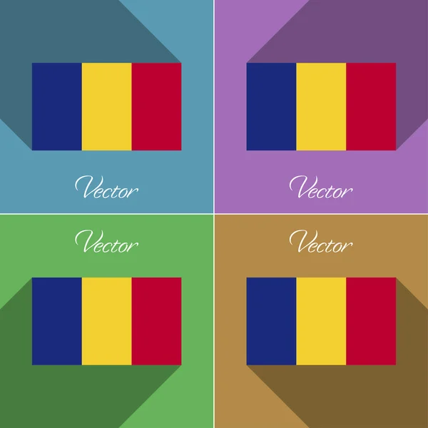 Flaggen Rumäniens. eine Reihe von Farben flaches Design und lange Schatten. Vektor — Stockvektor