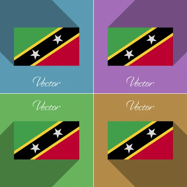 Flaggar Saint Kitts Nevis. Uppsättning färger platt design och långa skuggor. Vektor — Stock vektor