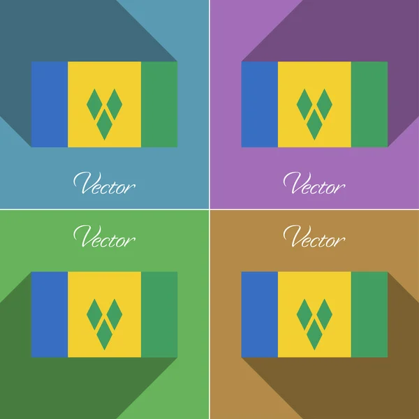 Banderas San Vicente Granadinas. Conjunto de colores de diseño plano y largas sombras. Vector — Vector de stock