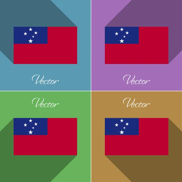 Bandiere Samoa. Set di colori design piatto e lunghe ombre. Vettore — Vettoriale Stock