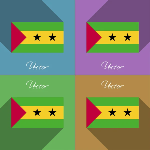 Drapeaux Sao Tomé Principe. Ensemble de couleurs design plat et de longues ombres. Vecteur — Image vectorielle