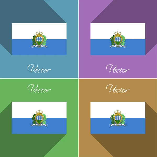 Banderas de San Marino. Conjunto de colores de diseño plano y largas sombras. Vector — Vector de stock