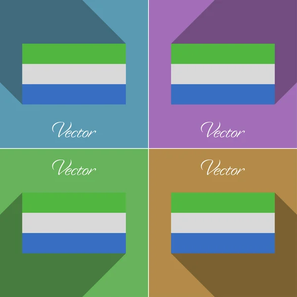 Flaggen Sierra Leone. eine Reihe von Farben flaches Design und lange Schatten. Vektor — Stockvektor