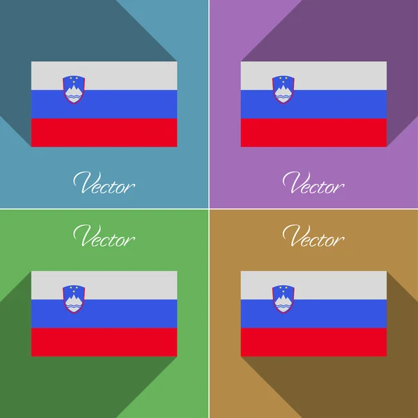 Bandiere Slovenia. Set di colori design piatto e lunghe ombre. Vettore — Vettoriale Stock