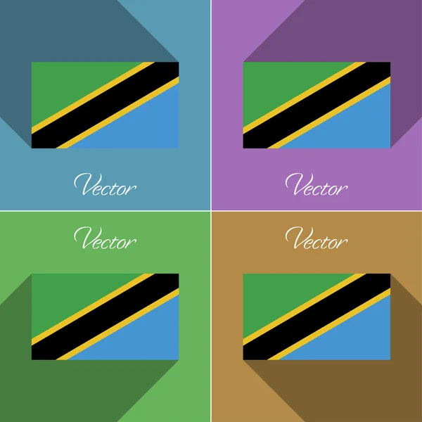 Banderas Tanzania. Conjunto de colores de diseño plano y largas sombras. Vector — Vector de stock
