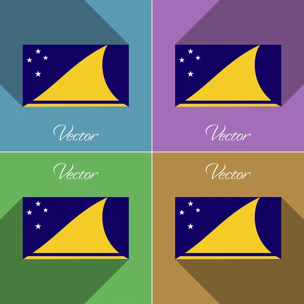 Banderas Tokelau. Conjunto de colores de diseño plano y largas sombras. Vector — Vector de stock