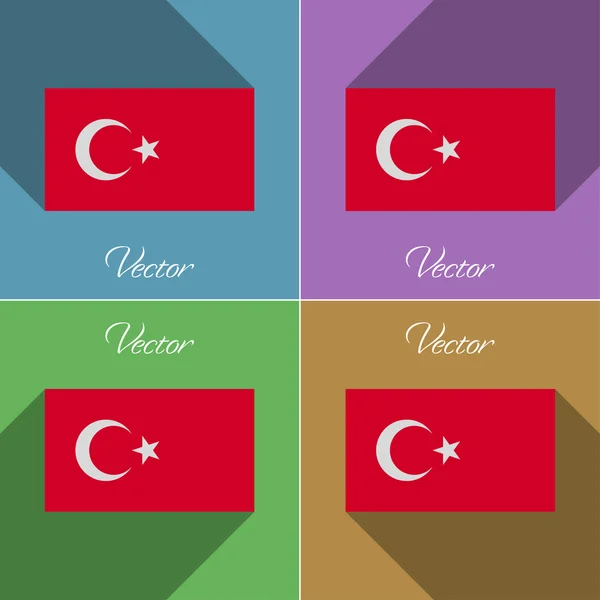 Banderas de Turquía. Conjunto de colores de diseño plano y largas sombras. Vector — Archivo Imágenes Vectoriales