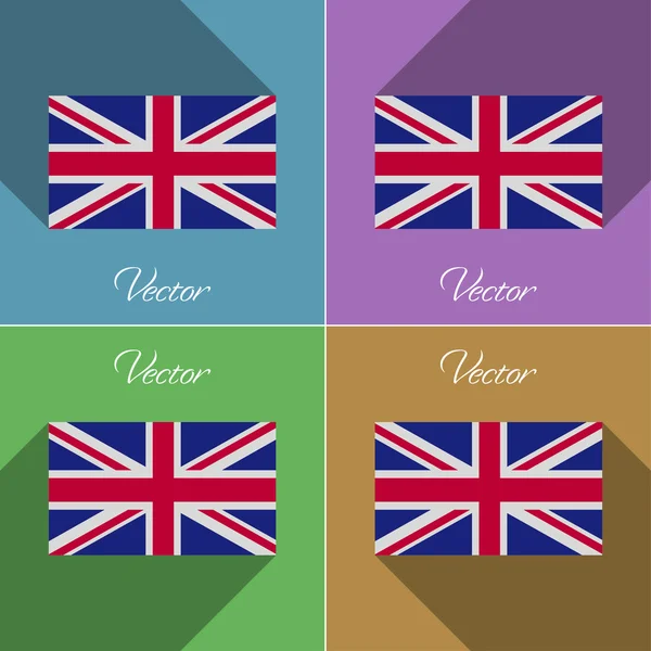 Banderas Reino Unido. Conjunto de colores de diseño plano y largas sombras. Vector — Vector de stock