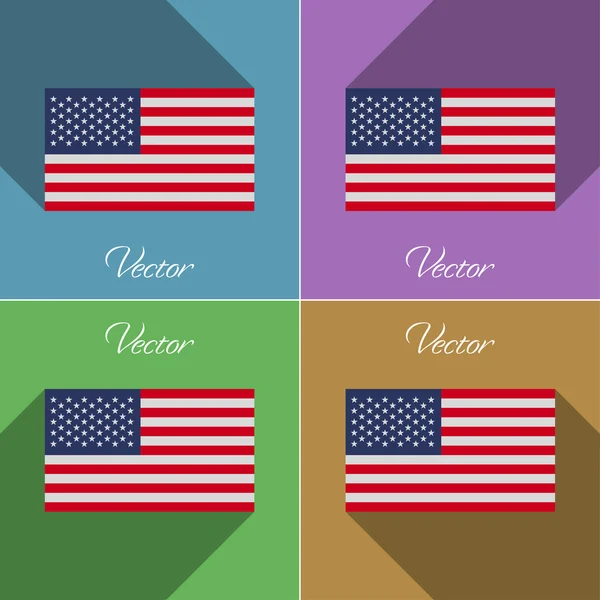美国的标志。一整套颜色平面设计和长长的影子。矢量 — 图库矢量图片