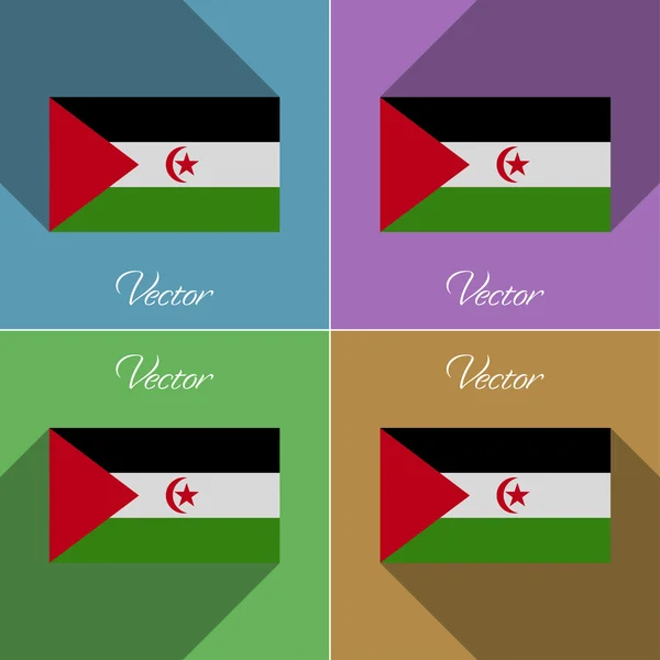 Bandeiras do Saara Ocidental. Conjunto de cores design plano e sombras longas. Vetor — Vetor de Stock