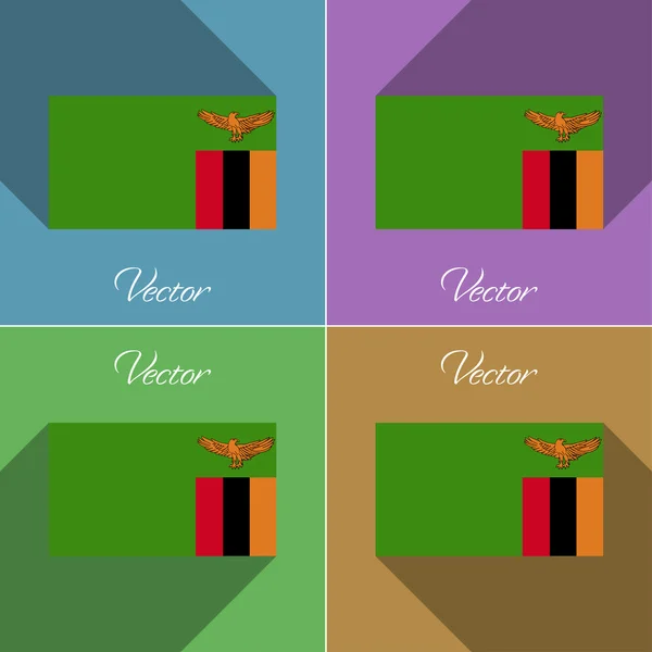 Drapeaux Zambie. Ensemble de couleurs design plat et de longues ombres. Vecteur — Image vectorielle