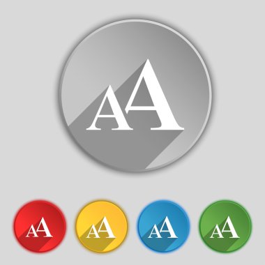 Enlarge font, AA icon sign. Symbol on five flat buttons. Vector