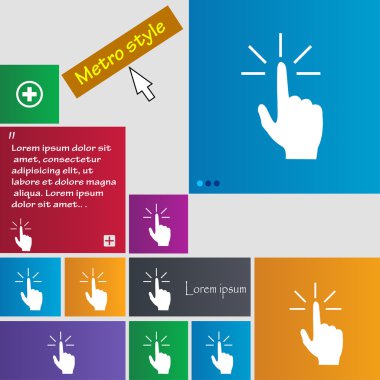 Click here hand icon sign. Metro style buttons. Modern interface website buttons with cursor pointer. Vector