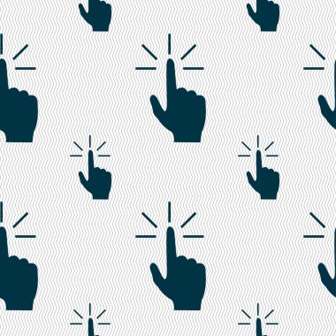 Click here hand icon sign. Seamless pattern with geometric texture. Vector