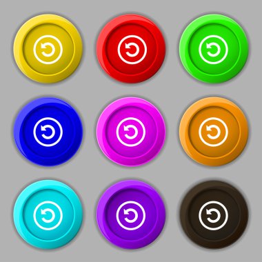 Upgrade, arrow, update icon sign. symbol on nine round colourful buttons. Vector