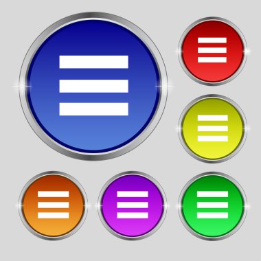 Align text to the width icon sign. Round symbol on bright colourful buttons. Vector
