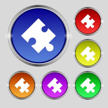 Puzzle piece icon sign. Round symbol on bright colourful buttons. Vector