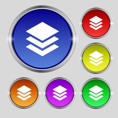 Layers icon sign. Round symbol on bright colourful buttons. Vector