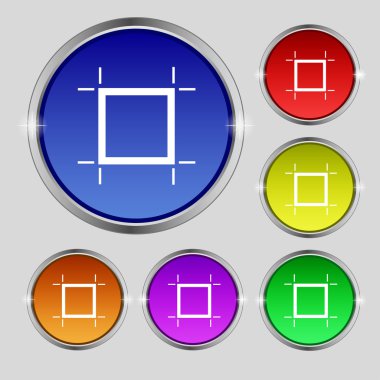 Crops and Registration Marks icon sign. Round symbol on bright colourful buttons. Vector
