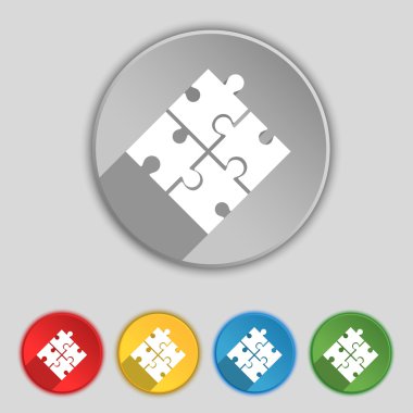 Puzzle piece icon sign. Symbol on five flat buttons. Vector