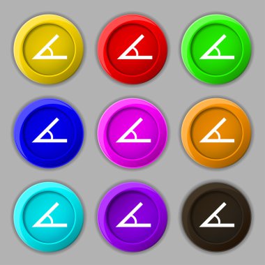 Angle 45 degrees icon sign. symbol on nine round colourful buttons. Vector