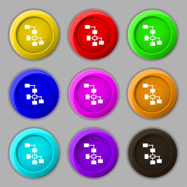 Local Network icon sign. symbol on nine round colourful buttons. Vector