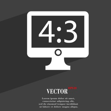 Aspect ratio 4 3 widescreen tv icon symbol Flat modern web design with long shadow and space for your text. Vector