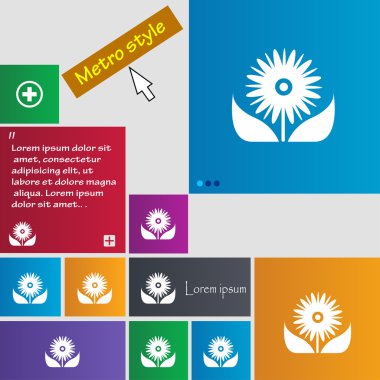 Bouquet of flowers with petals icon sign. Metro style buttons. Modern interface website buttons with cursor pointer. Vector