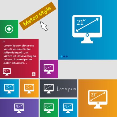 diagonal of the monitor 21 inches icon sign. Metro style buttons. Modern interface website buttons with cursor pointer. Vector