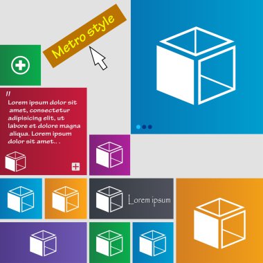 3d cube icon sign. Metro style buttons. Modern interface website buttons with cursor pointer. Vector