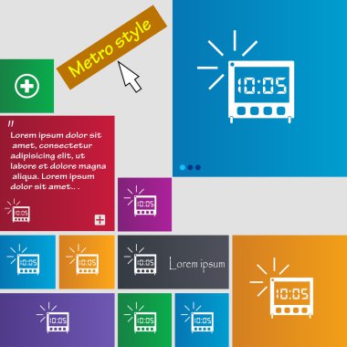 Dijital çalar saat simgesini işaret. Metro stil düğmeleri. Modern arayüz Web sitesi düğmeleri ile imleç işaretçi. Vektör