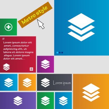 Katmanlar simgesini işaret. Metro stil düğmeleri. Modern arayüz Web sitesi düğmeleri ile imleç işaretçi. Vektör