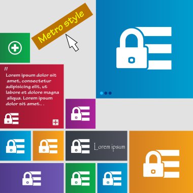 Kilit, oturum açma simgesini işaret. Metro stil düğmeleri. Modern arayüz Web sitesi düğmeleri ile imleç işaretçi. Vektör