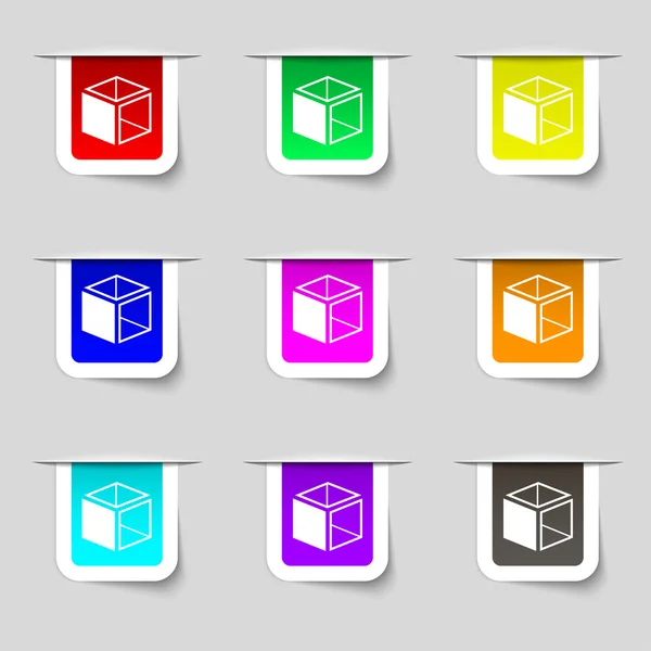 3d signo de icono de cubo. Conjunto de etiquetas modernas multicolores para su diseño. Vector — Vector de stock