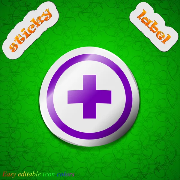 Plus, Positive, zoom icon sign. Symbol chic colored sticky label on green background. Vector — Stock Vector