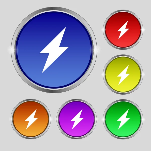 Photo flash icon sign. Round symbol on bright colourful buttons. Vector — Stockový vektor