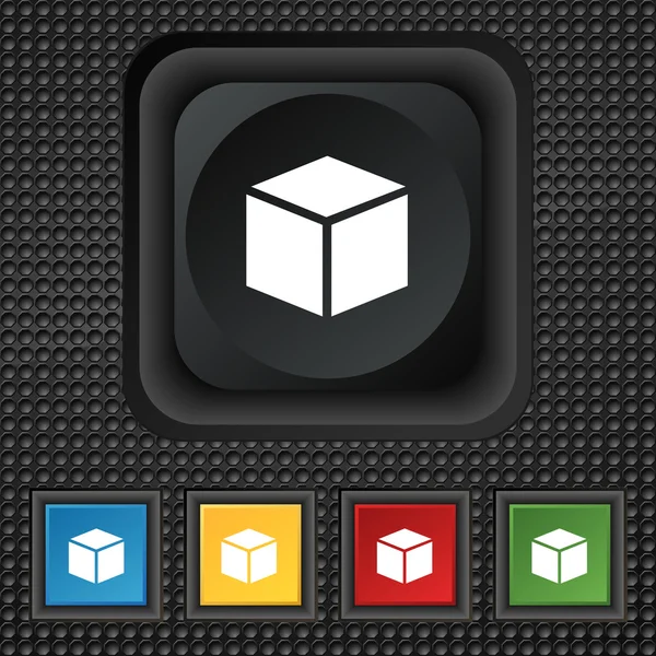 3d cube icon sign. symbol Squared colourful buttons on black texture. Vector — Stockový vektor