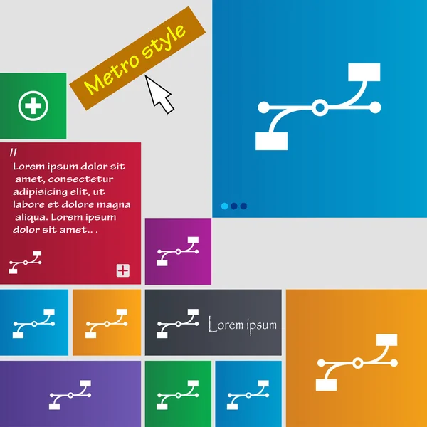 Sinal de ícone Bezier Curve. Botões de estilo Metro. Botões de site de interface moderna com ponteiro cursor. Vetor — Vetor de Stock