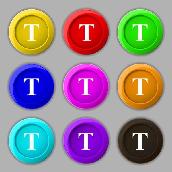 Text edit icon sign. symbol on nine round colourful buttons. Vector — Stockový vektor