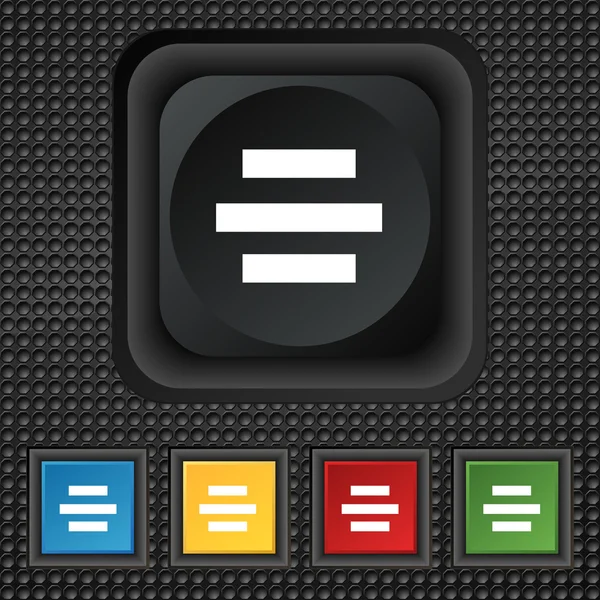 Center alignment icon sign. symbol Squared colourful buttons on black texture. Vector — Stok Vektör