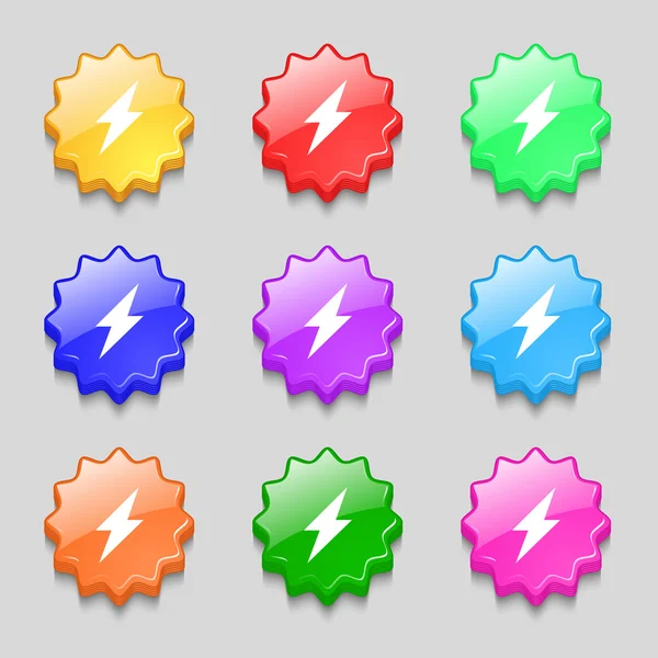 Photo flash icon sign. symbol on nine wavy colourful buttons. Vector — Stock Vector