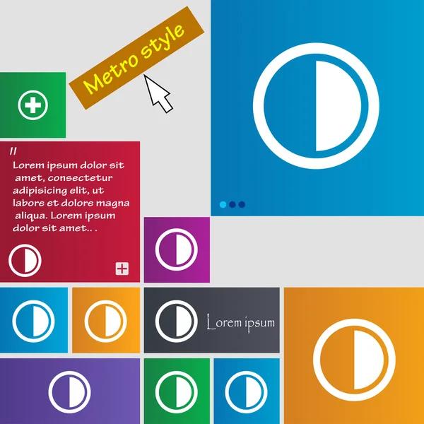 Sinal de ícone de contraste. Botões de estilo Metro. Botões de site de interface moderna com ponteiro cursor. Vetor — Vetor de Stock